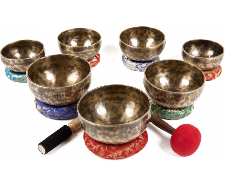 Chakra set of old Tibetan singing bowls AL 5